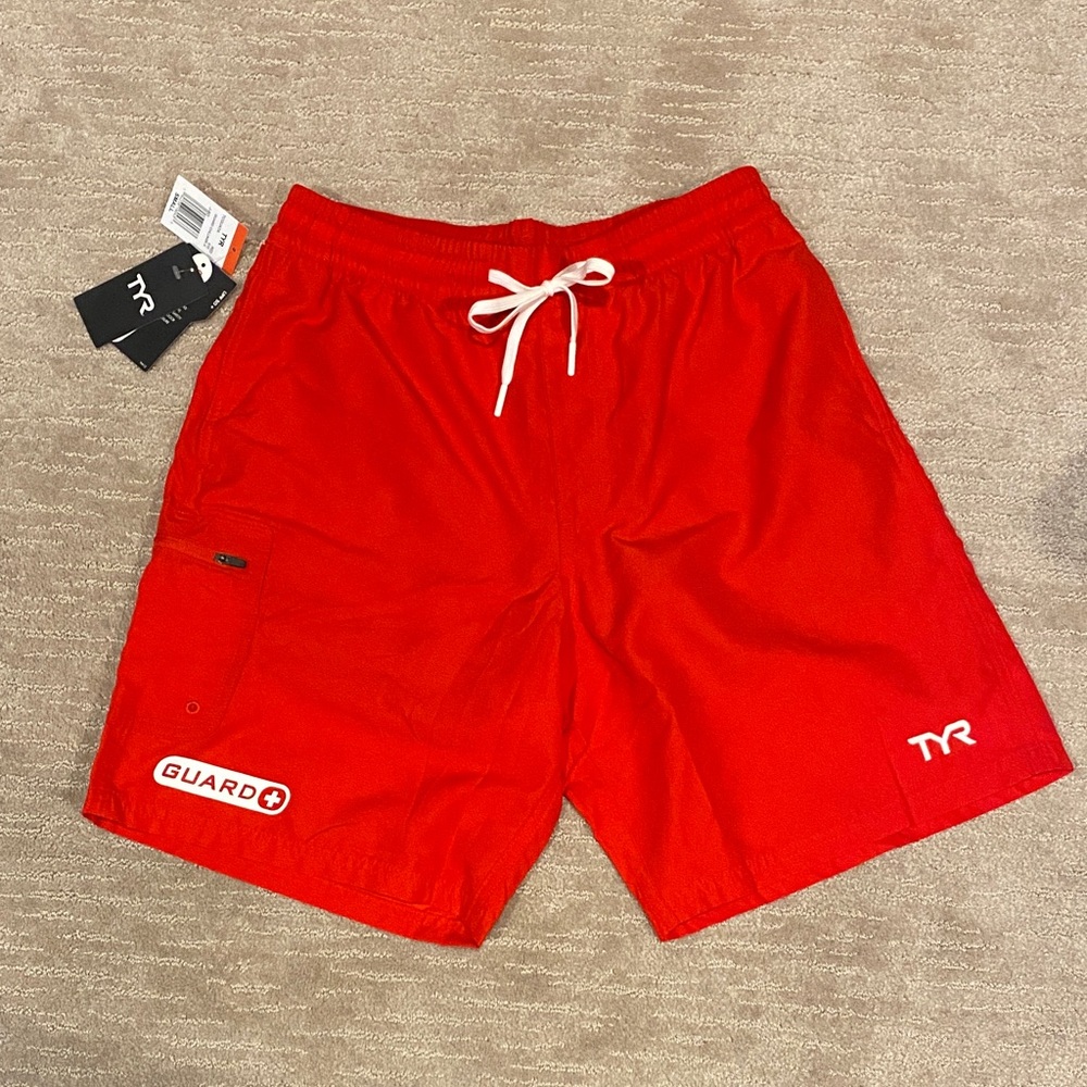 TYR Red Lifeguard GUARD Swim Trunks (NWT)